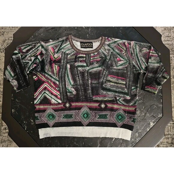Custo Barcelona Wool Oversized Sweater Womens Sz L Cignes Keith Abstract Art Y2K - Picture 1 of 6
